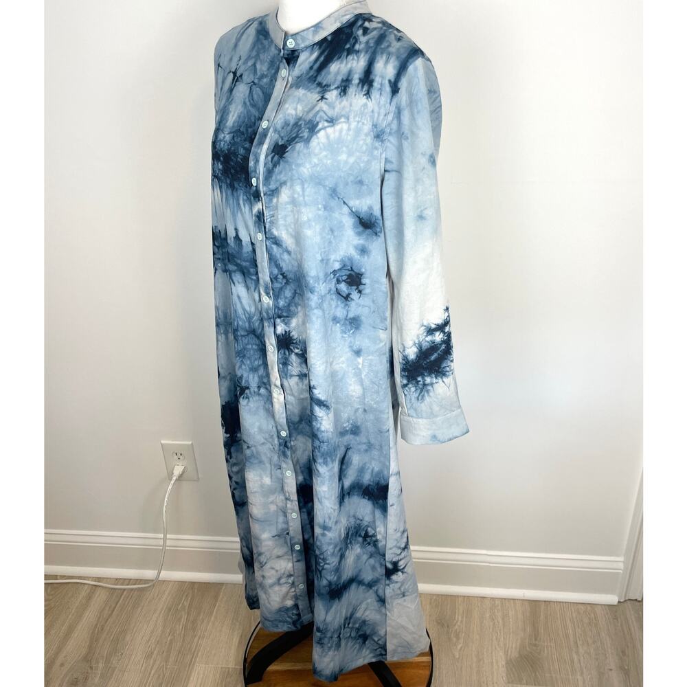 EPIK Tie Dye Linen Long Sleeve Button Front Maxi Dress In Blue Size Large New - Picture 6 of 14